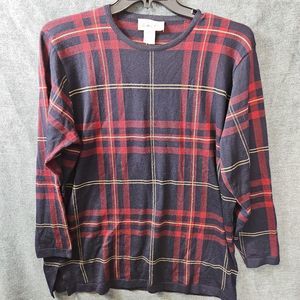 Talbots Women's Sz Lg Wool Plaid Sweater Pullover tunic Made in Italy